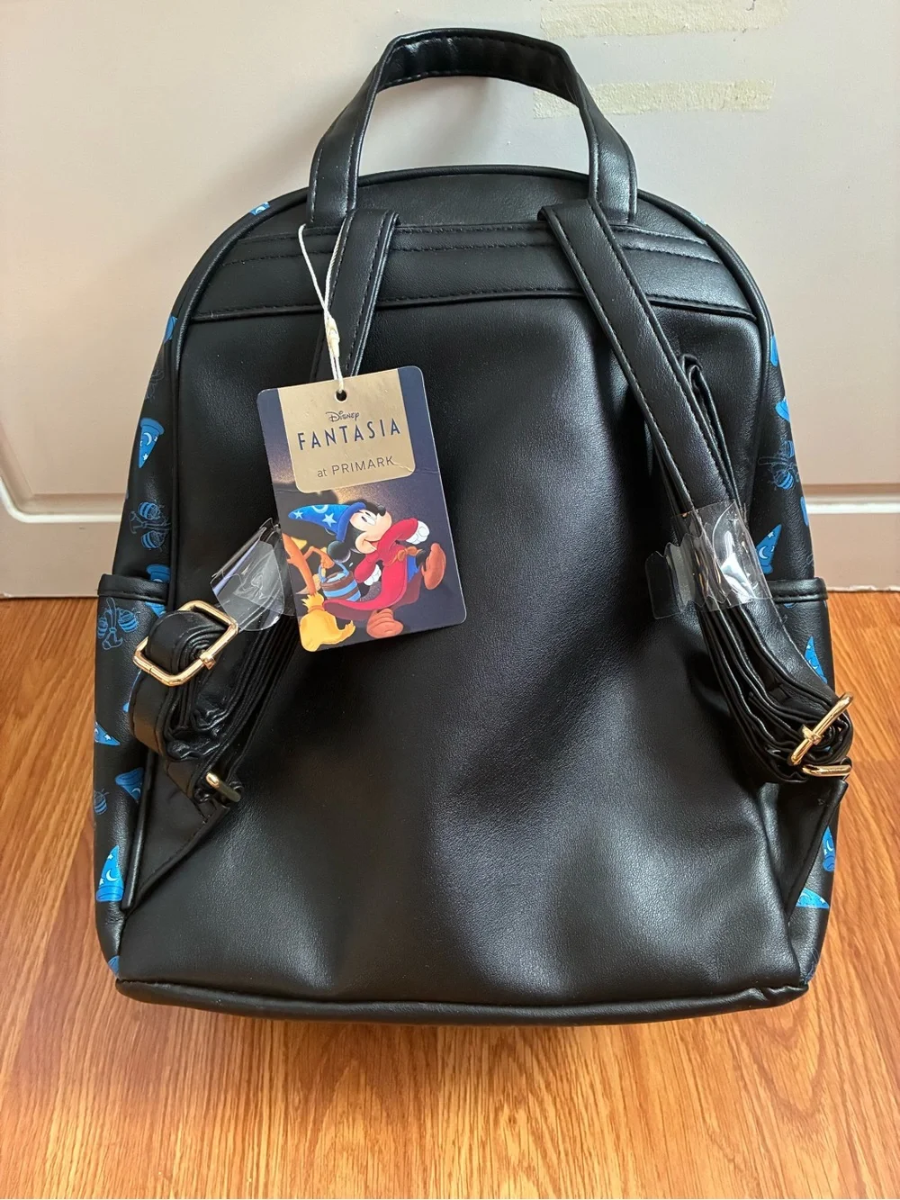 New Disney Fantasia Black and Blue Mickey Backpack with Gold Hardware
